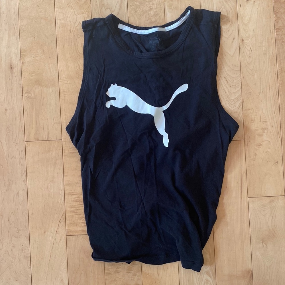 Black Puma workout tank top with tie back